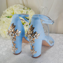 Load image into Gallery viewer, Light Blue Cherry Blossom Block Heels
