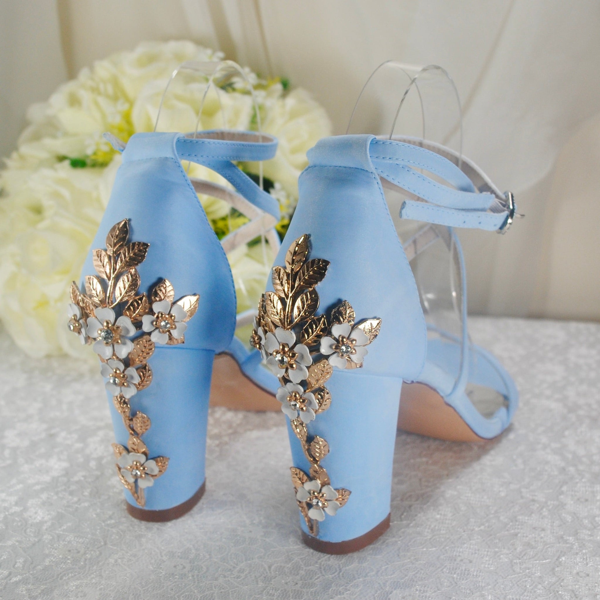 Cherry Blossom Satin Block Heel Sandals | Custom Colours – Becci's