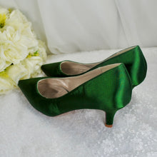 Load image into Gallery viewer, Satin Kitten Heel Wedding Shoes – Handmade Pointed-Toe Bridal Heels

