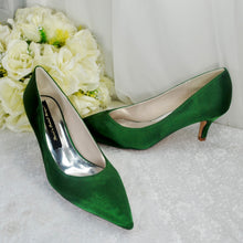 Load image into Gallery viewer, Satin Kitten Heel Wedding Shoes – Handmade Pointed-Toe Bridal Heels

