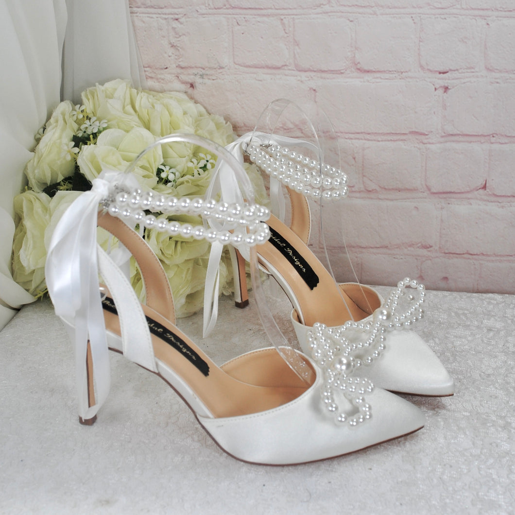 Sling Back Bridal Heels with Pearls