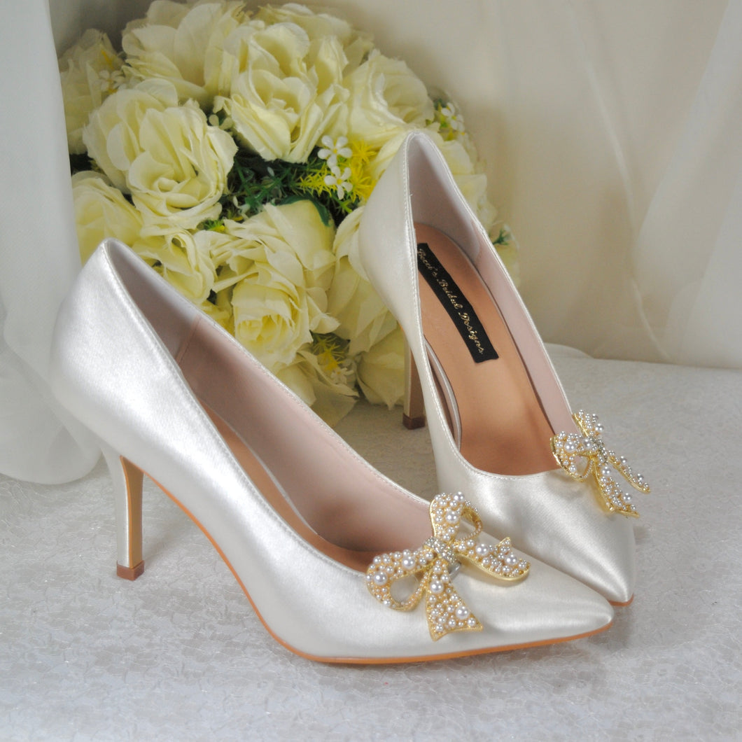Satin Shoes with Pearl Bow Shoe Clip