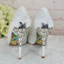 Load image into Gallery viewer, Belle-Inspired Glitter Bridal Shoes | Metal Leaf Wedding Heels
