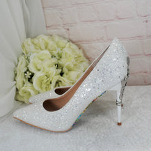 Load image into Gallery viewer, Belle-Inspired Glitter Bridal Shoes | Metal Leaf Wedding Heels
