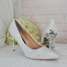 Load image into Gallery viewer, Belle-Inspired Glitter Bridal Shoes | Metal Leaf Wedding Heels
