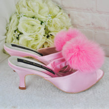 Load image into Gallery viewer, Pink Pom Pom Bridal Mules - UK5 - Ready to Dispatch
