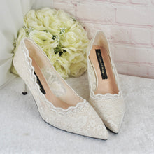 Load image into Gallery viewer, Beautiful Bridal White, Lace Embroidered Shoes, Shoes for Bride, Custom Womens Shoes
