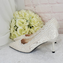 Load image into Gallery viewer, Beautiful Bridal White, Lace Embroidered Shoes, Shoes for Bride, Custom Womens Shoes
