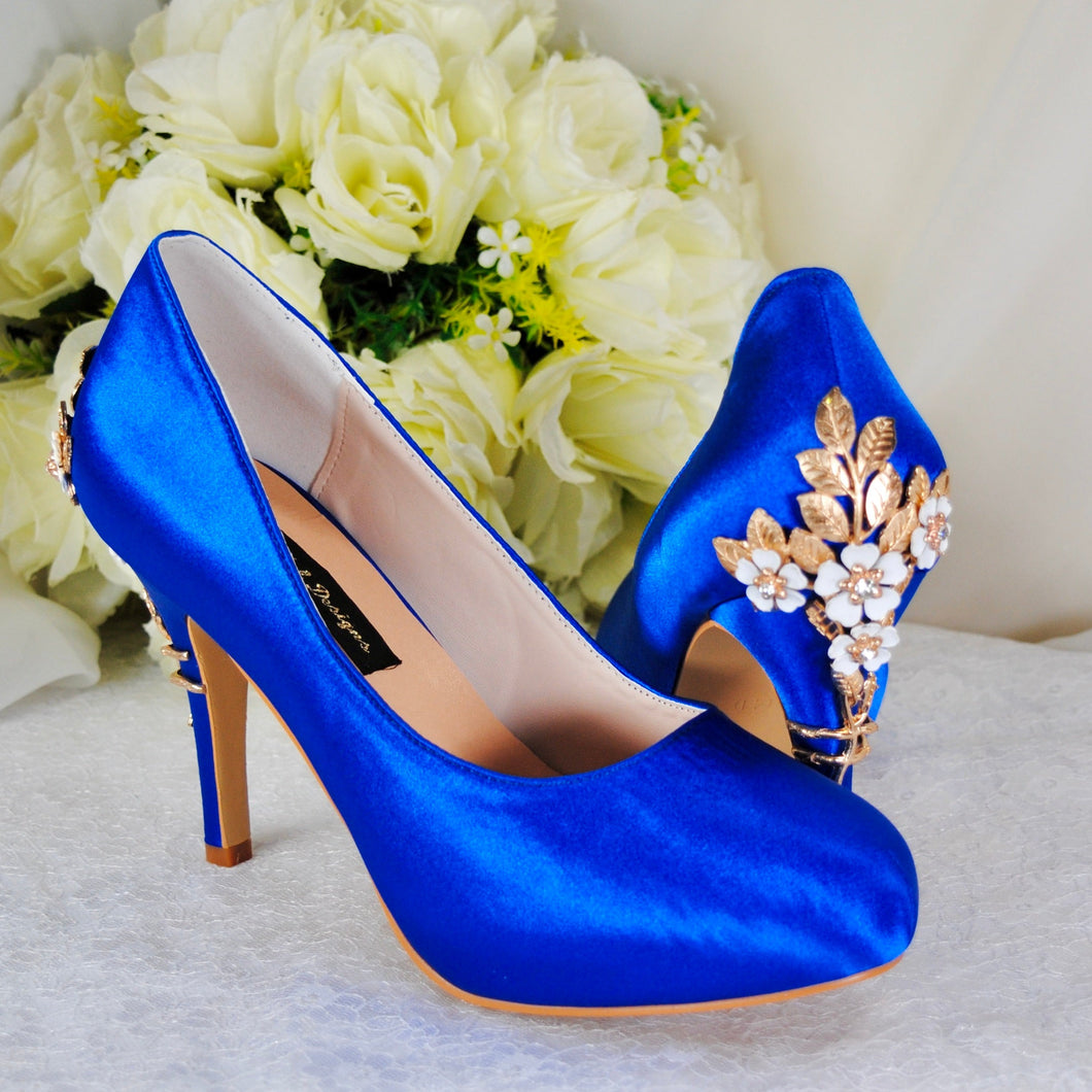 Satin Round Toe with 'Cherry Blossom' | Blue | Other Colours
