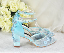 Load image into Gallery viewer, Something Blue Butterfly Block Heels
