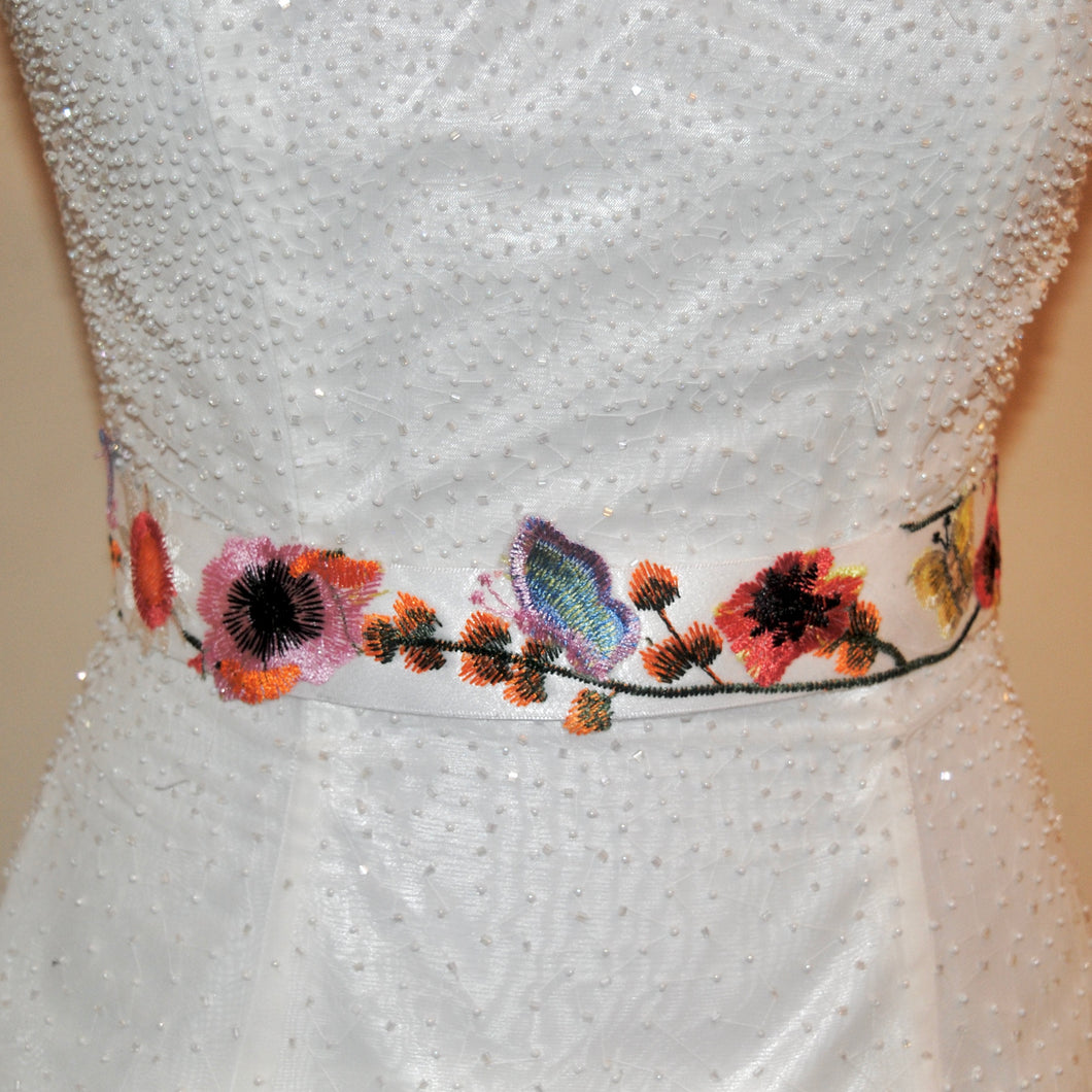 Floral Appliqué Bridal Belts - Orange Secret Garden