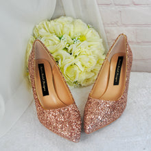 Load image into Gallery viewer, Rose Gold Glitter Bridal Shoes - UK4 - Ready to Dispatch
