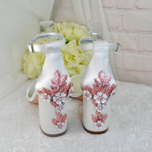 Load image into Gallery viewer, Blue Satin Cherry Blossom Block Heels

