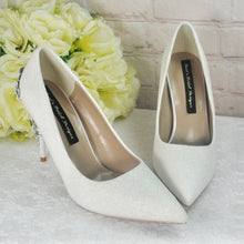 Load image into Gallery viewer, Ivory Shimmer Wedding Shoes with Silver &#39;Cherry Blossom&#39;
