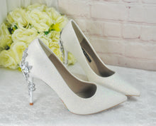 Load image into Gallery viewer, Ivory Shimmer Wedding Shoes with Silver &#39;Cherry Blossom&#39;
