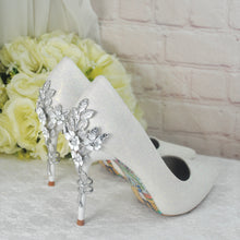 Load image into Gallery viewer, Ivory Shimmer Wedding Shoes with Silver &#39;Cherry Blossom&#39;
