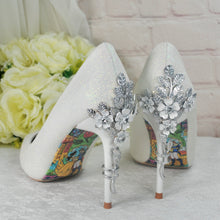 Load image into Gallery viewer, Ivory Shimmer Wedding Shoes with Silver &#39;Cherry Blossom&#39;
