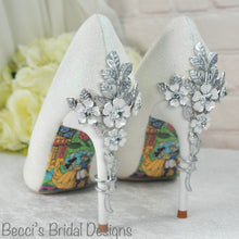 Load image into Gallery viewer, Ivory Shimmer Wedding Shoes with Silver &#39;Cherry Blossom&#39;
