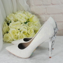 Load image into Gallery viewer, Ivory Shimmer Wedding Shoes with Silver &#39;Cherry Blossom&#39;
