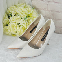 Load image into Gallery viewer, Ivory Shimmer Wedding Shoes with Silver &#39;Cherry Blossom&#39;
