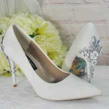 Load image into Gallery viewer, Ivory Shimmer Wedding Shoes with Silver &#39;Cherry Blossom&#39;
