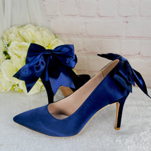 Load image into Gallery viewer, Navy Blue Satin Court Shoes - UK4 - Ready to Dispatch
