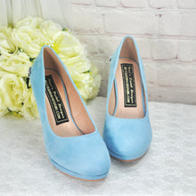 Load image into Gallery viewer, Blue Suede Wedding Shoes, ROUND TOE, Silver &#39;Cherry Blossom&#39;
