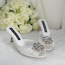 Load image into Gallery viewer, Lace Mules with Crystal
