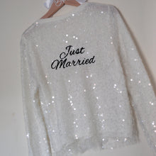 Load image into Gallery viewer, White Sequin &#39;Just Married&#39; Cardigan - Size Medium
