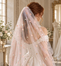 Load image into Gallery viewer, Daisy Embroidered Wedding Veil | 100 cm | Five Colours
