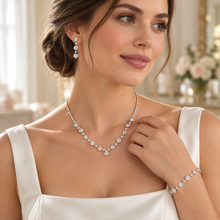 Load image into Gallery viewer, Delicate Crystal Bridal Jewellery Set – Necklace, Bracelet &amp; Earrings
