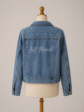 Load image into Gallery viewer, Personalized Pearl Denim Bridal Jacket: Bride to Be, Hen Party
