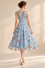 Load image into Gallery viewer, Light Blue Floral Embroidered Occasion Dress – Medium – Sale
