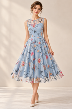 Load image into Gallery viewer, Light Blue Floral Embroidered Occasion Dress – Medium – Sale
