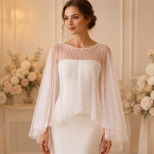 Load image into Gallery viewer, Crystal &amp; Pearl Bridal Cape, Wedding Dress Cover Up
