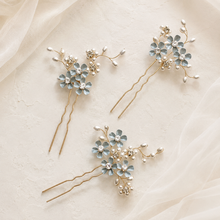 Load image into Gallery viewer, Bridal Hair Pins - Forget Me Not Something Blue Wedding Hair Accessories Set of 3
