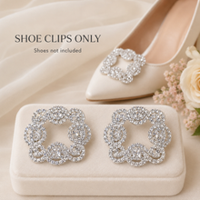 Load image into Gallery viewer, Crystal Square Shoe Clips | Pair of Silver or Gold Bridal Shoe Decorations
