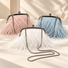 Load image into Gallery viewer, Feather Trim Clutch Bag with Chain | White, Blush Pink or Pale Blue
