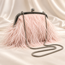 Load image into Gallery viewer, Feather Trim Clutch Bag with Chain | White, Blush Pink or Pale Blue
