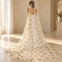 Load image into Gallery viewer, Embroidered Dragonfly Cathedral Wedding Veil
