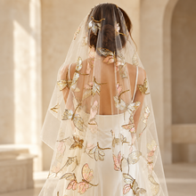 Load image into Gallery viewer, Embroidered Dragonfly Cathedral Wedding Veil
