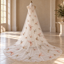 Load image into Gallery viewer, Embroidered Dragonfly Cathedral Wedding Veil
