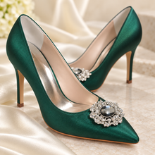 Load image into Gallery viewer, Crystal Embellished Satin Wedding Shoes – Custom Colours
