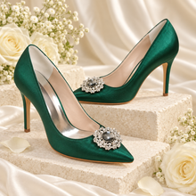 Load image into Gallery viewer, Crystal Embellished Satin Wedding Shoes – Custom Colours
