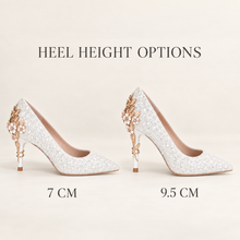 Load image into Gallery viewer, Ellora White Glitter Wedding Shoes – Cherry Blossom Bridal Heels
