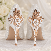 Load image into Gallery viewer, Ellora White Glitter Wedding Shoes – Cherry Blossom Bridal Heels
