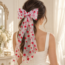 Load image into Gallery viewer, Red Heart Tulle Bridal Hair Bow – Alternative Wedding Veil
