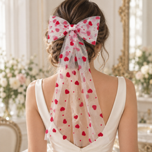 Load image into Gallery viewer, Red Heart Tulle Bridal Hair Bow – Alternative Wedding Veil
