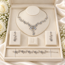 Load image into Gallery viewer, Floral Cubic Zirconia Bridal Jewellery Set – Necklace, Earrings &amp; Bracelet
