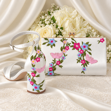 Load image into Gallery viewer, Floral Embroidered Satin Clutch Bag – Handmade Bridal Wedding Purse
